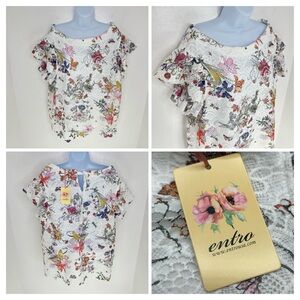Entro NWT White Floral Lace Short Sleeve‎ Top Blouse Size Small Feminine Career